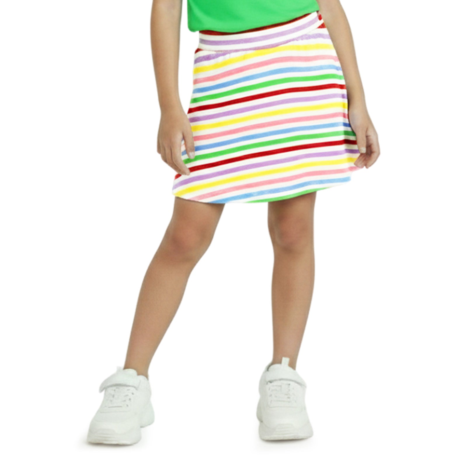 Off-White Striped Skater Skirt with Inner Shorts