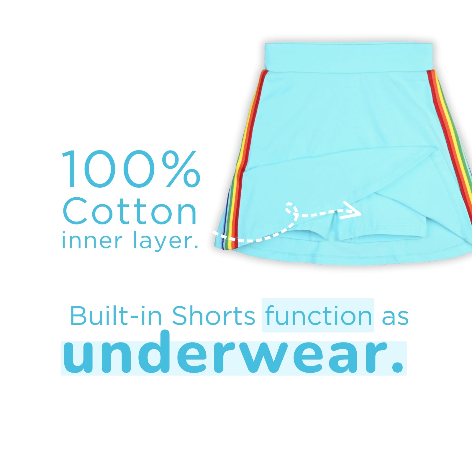 Blue Rainbow Skater Skirt with Inner Shorts