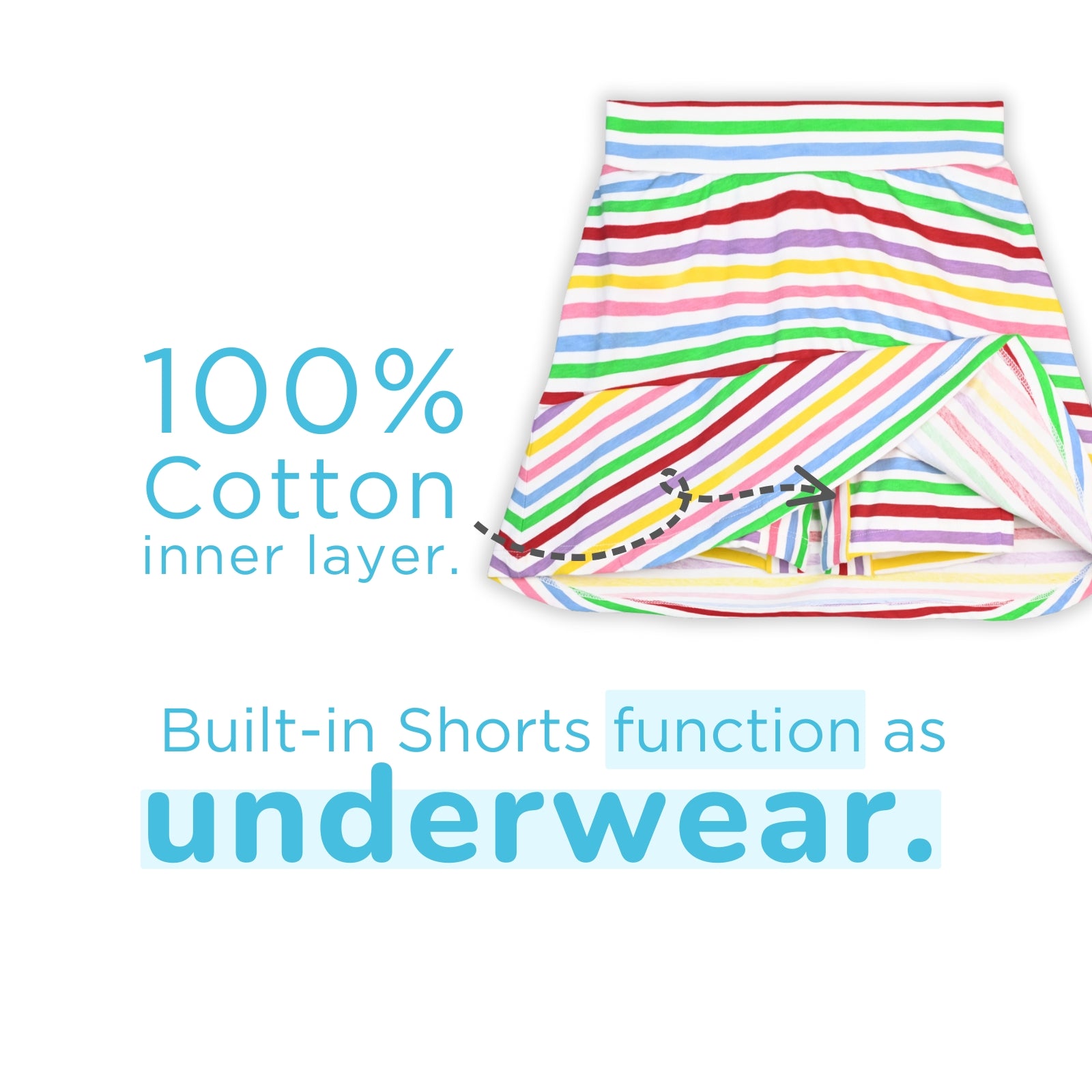 Off-White Striped Skater Skirt with Inner Shorts