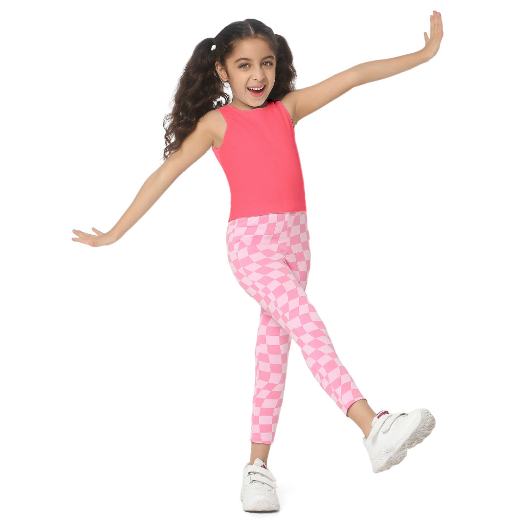 Pink Tank Top & Checkered Leggings Set