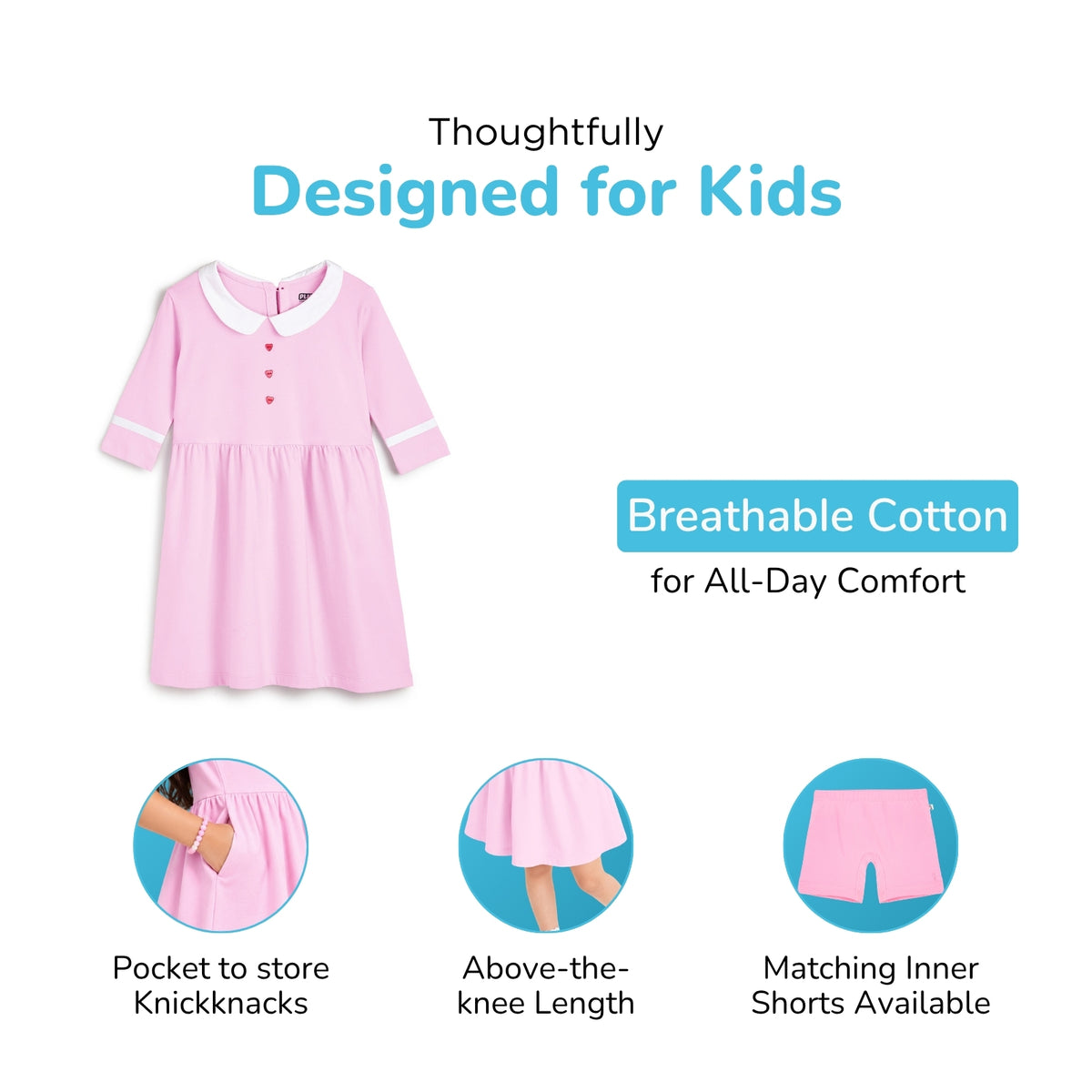 Pink Peter Pan Collar Dress & Inner Shorts Set