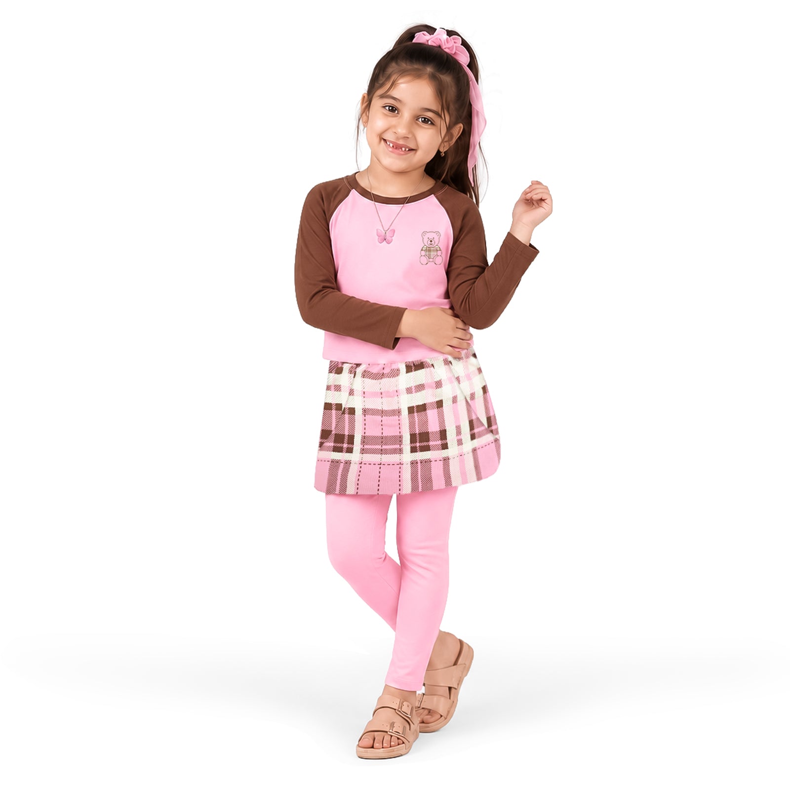 Pink Plaid Skeggings & Choco Strawberry T-shirt Set