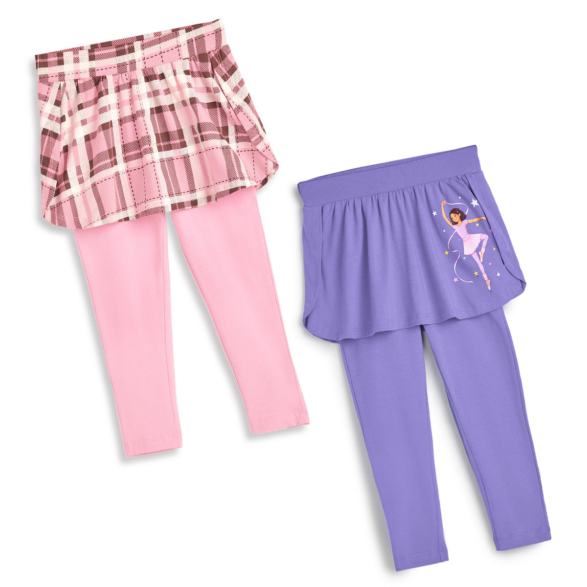 2 Pack Skeggings - Pink Plaid & Ballerina