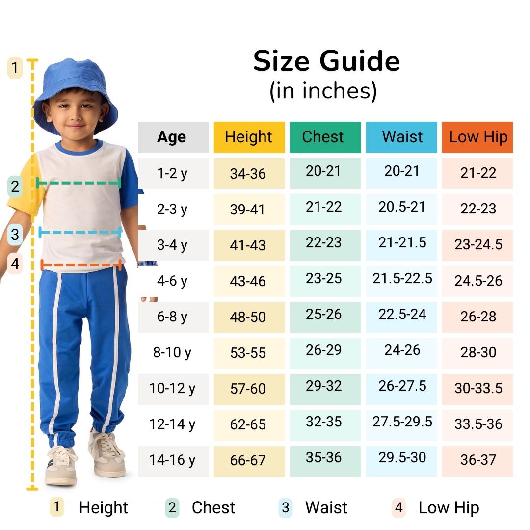 Boys size guide chart in inches by plan B