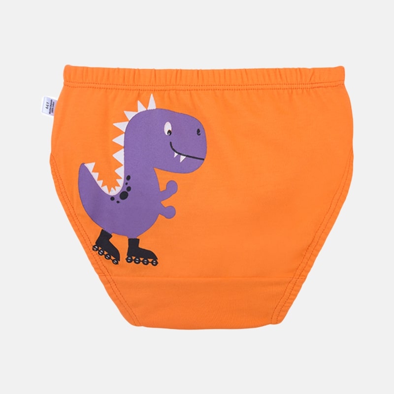 Orange Boys underware with cute dinosaur skating print
