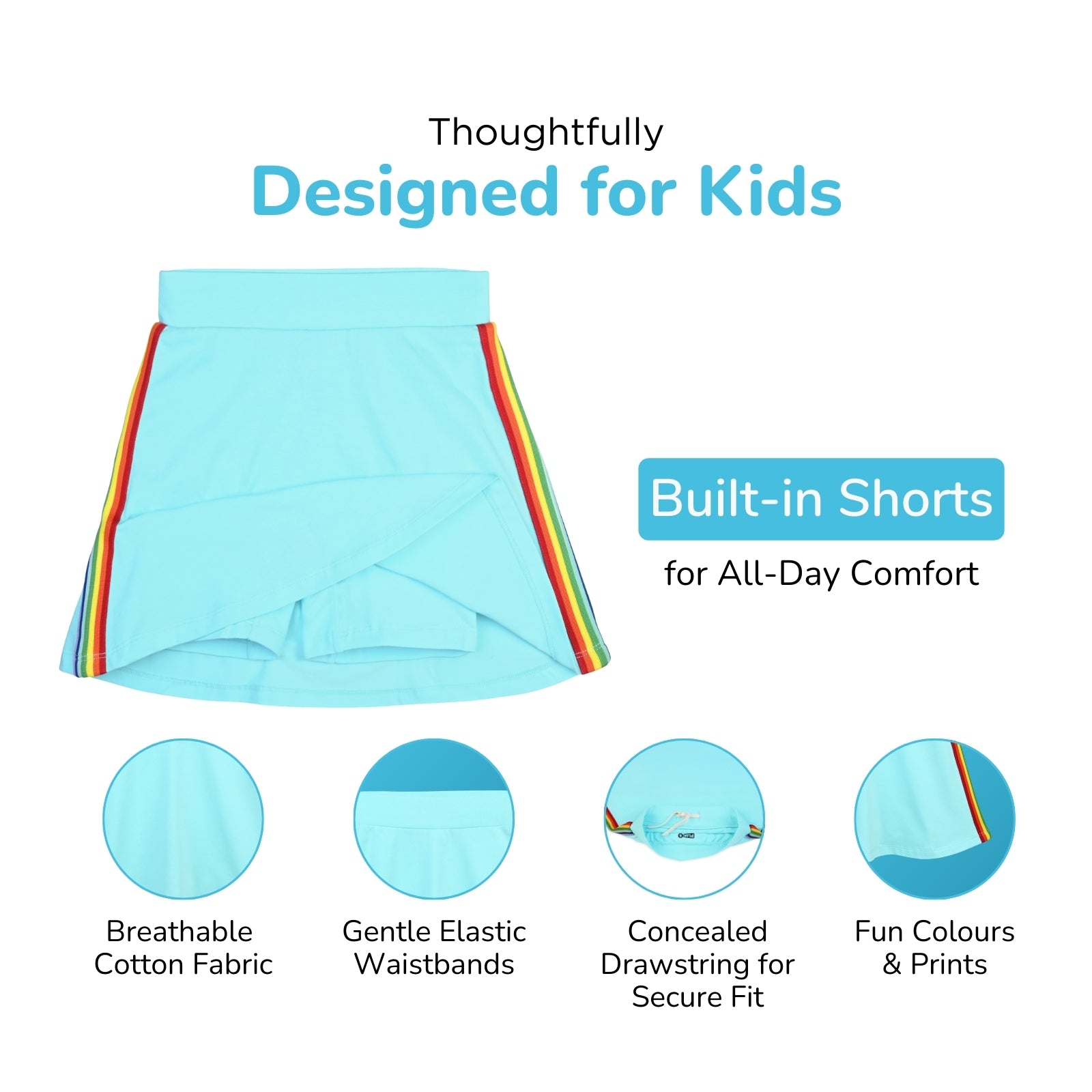 Blue Rainbow Skater Skirt with Inner Shorts