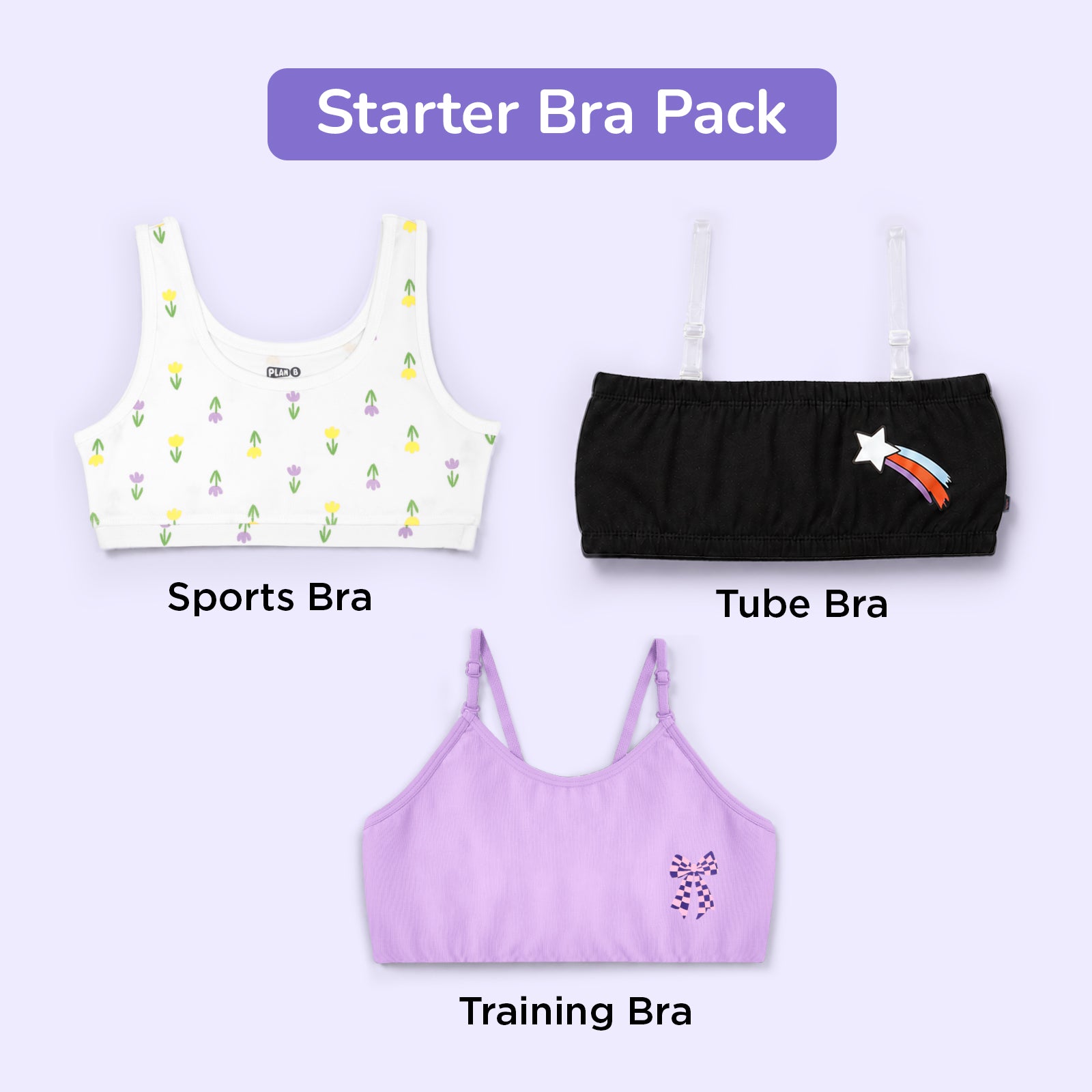 Starter Bra 3-pack - Training Bra, Sports Bra & Tube Bra