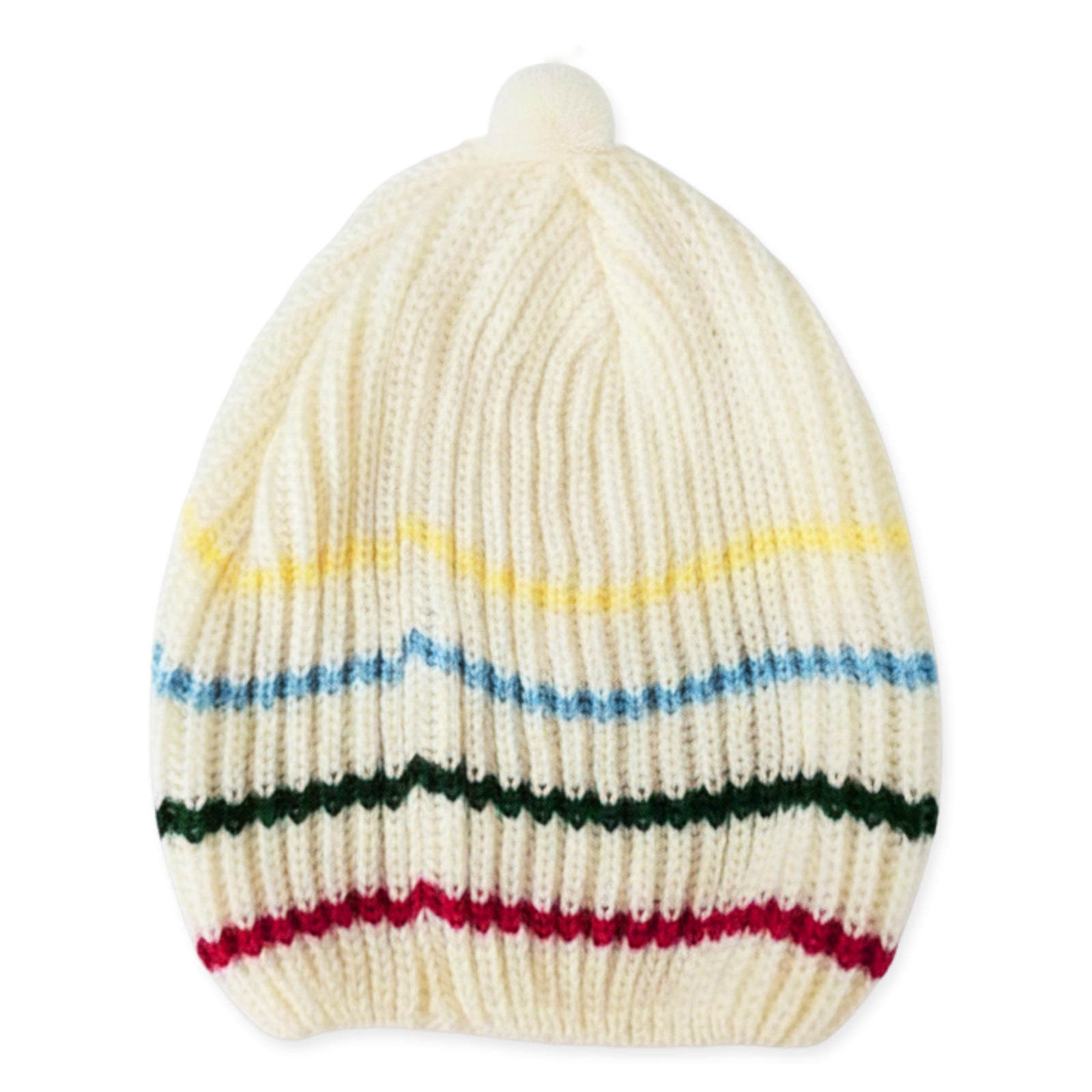 Cream Striped Knit Beanie
