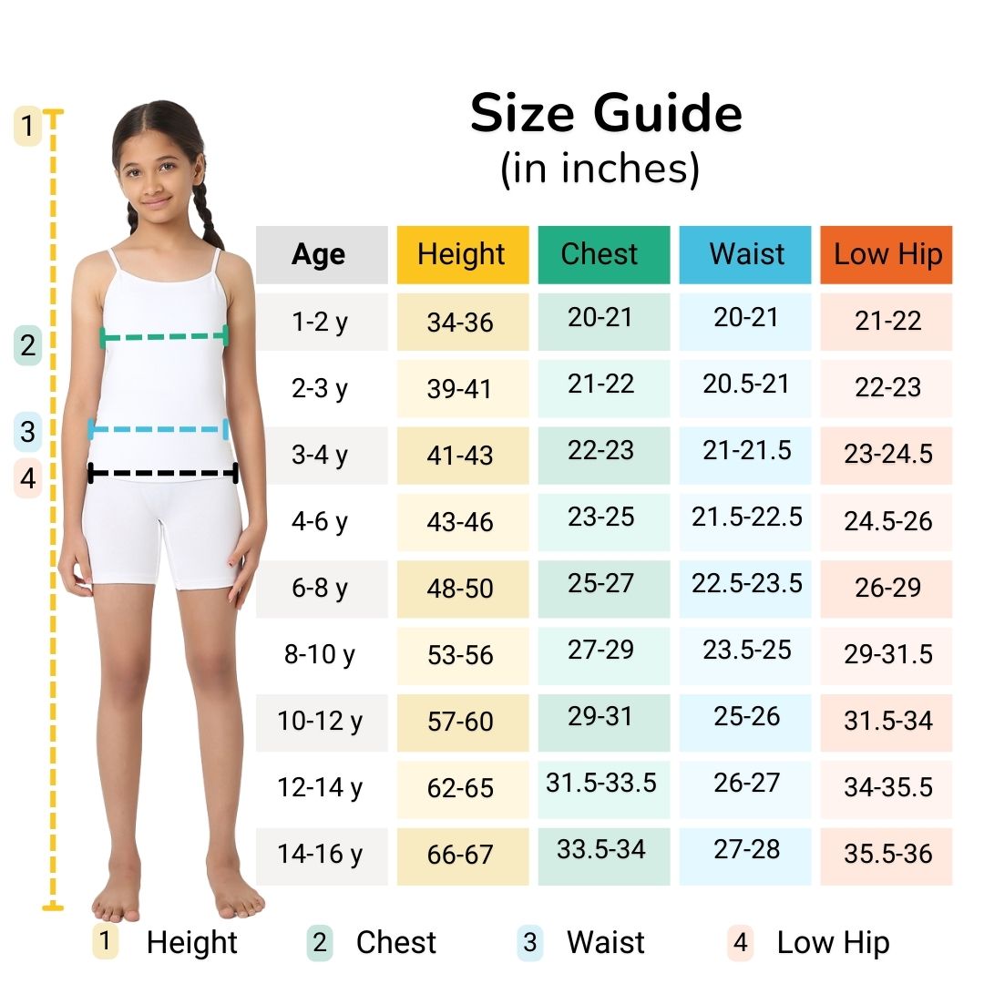 Girls size guide chart in inches modelling by girl