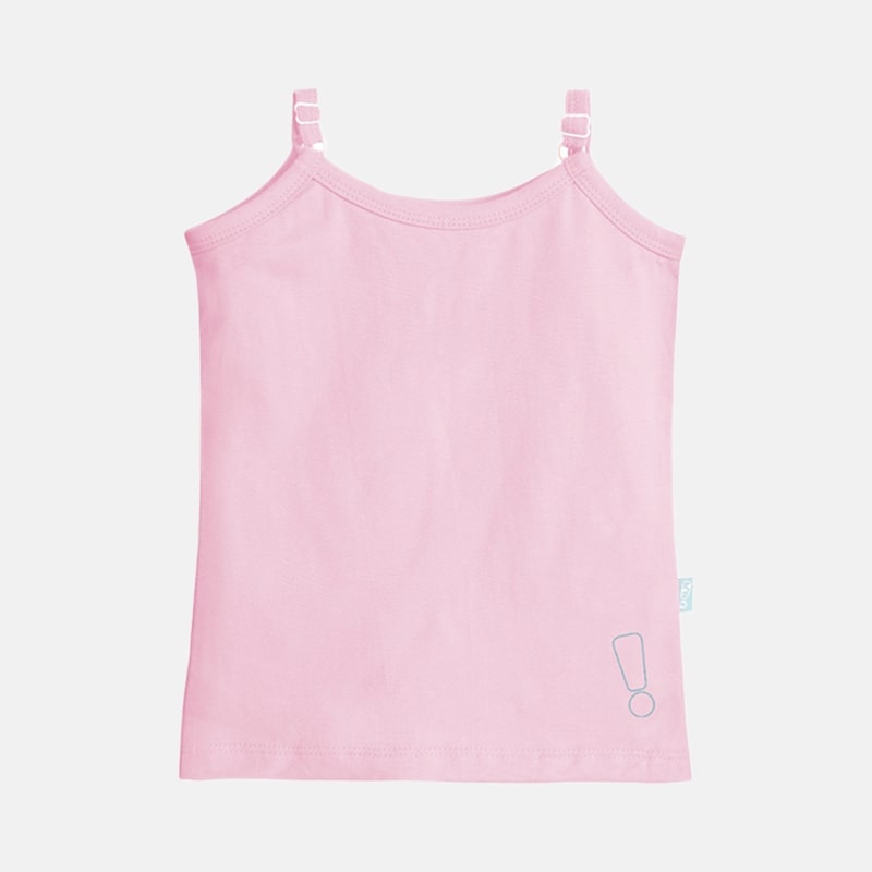 Soft pink girls camisole – sleeveless with green exclamation print for girls