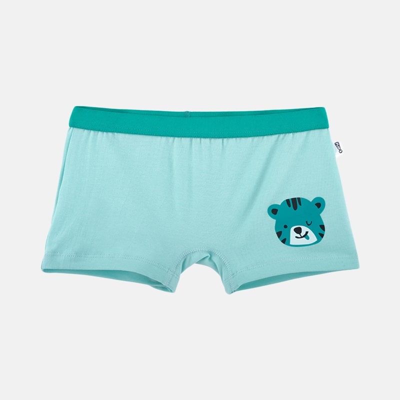 Aqua blue girls trunk with cute tiger face print