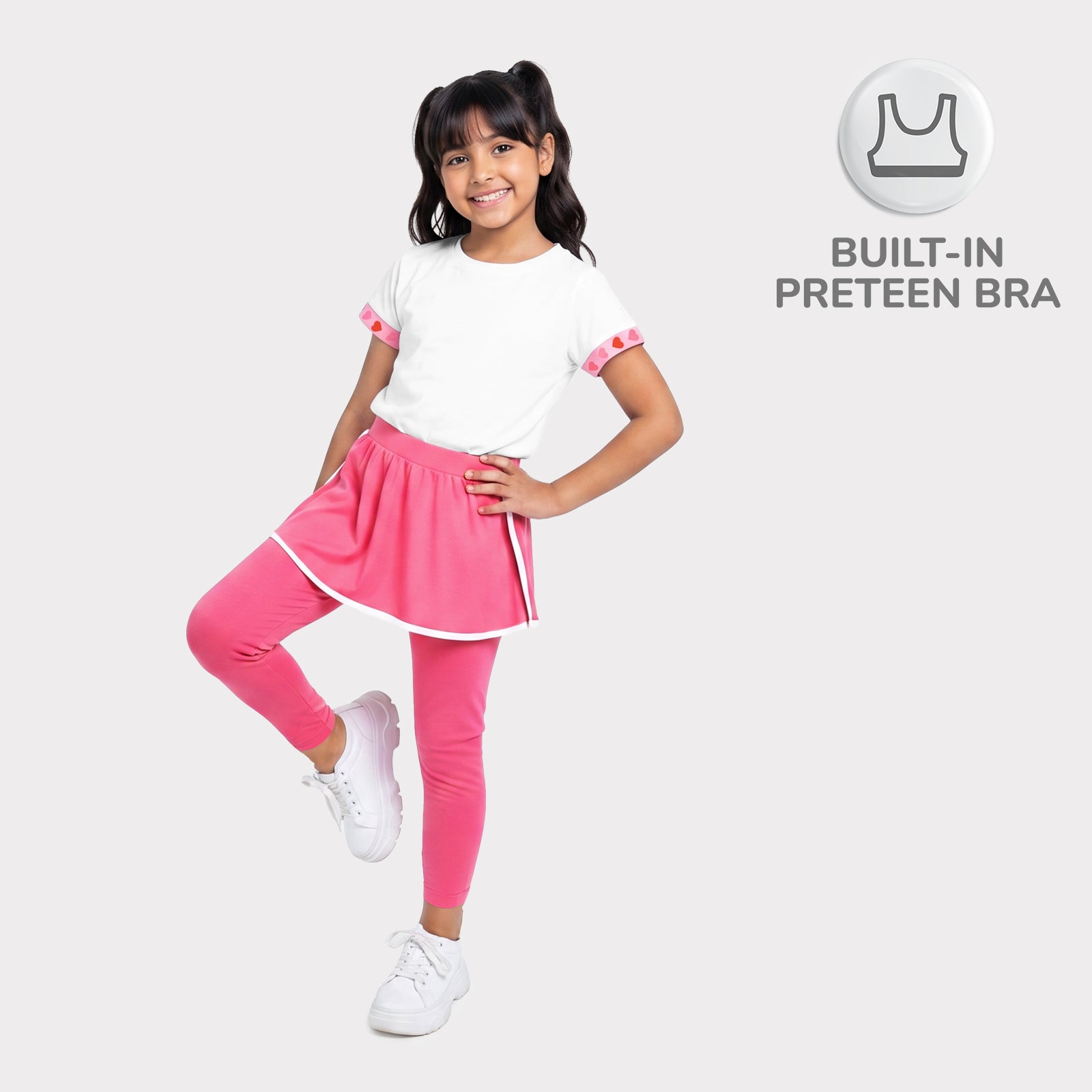 Pink Hearts Padded Top & Pink Skeggings Set