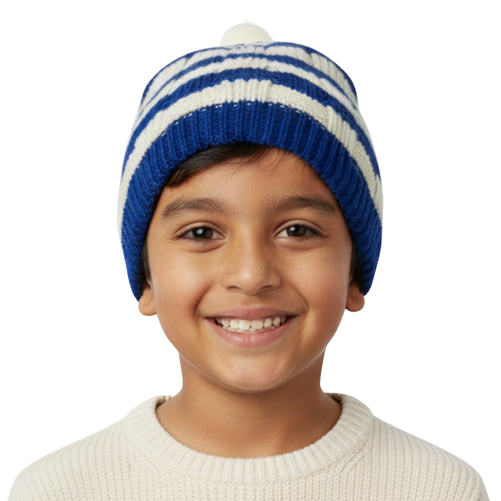 Navy and Cream Striped Knit Beanie