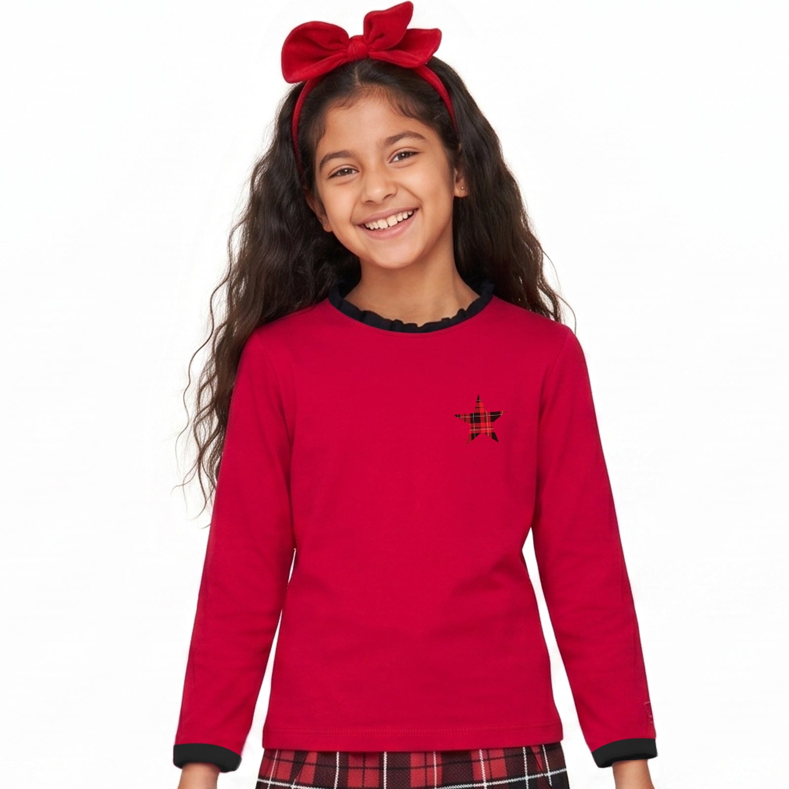 Tartan Star Red Full Sleeve T-Shirt