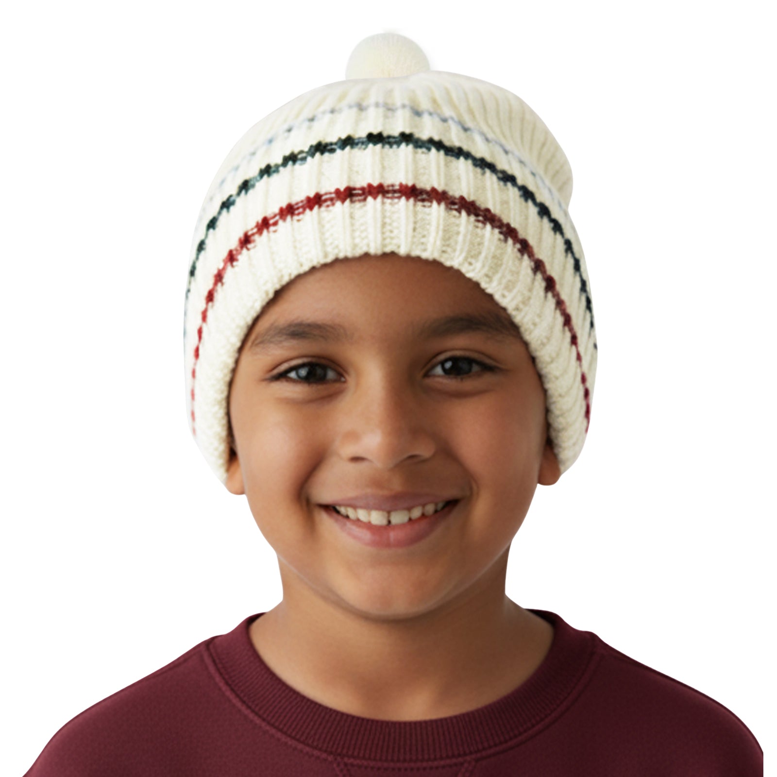 Cream Striped Knit Beanie