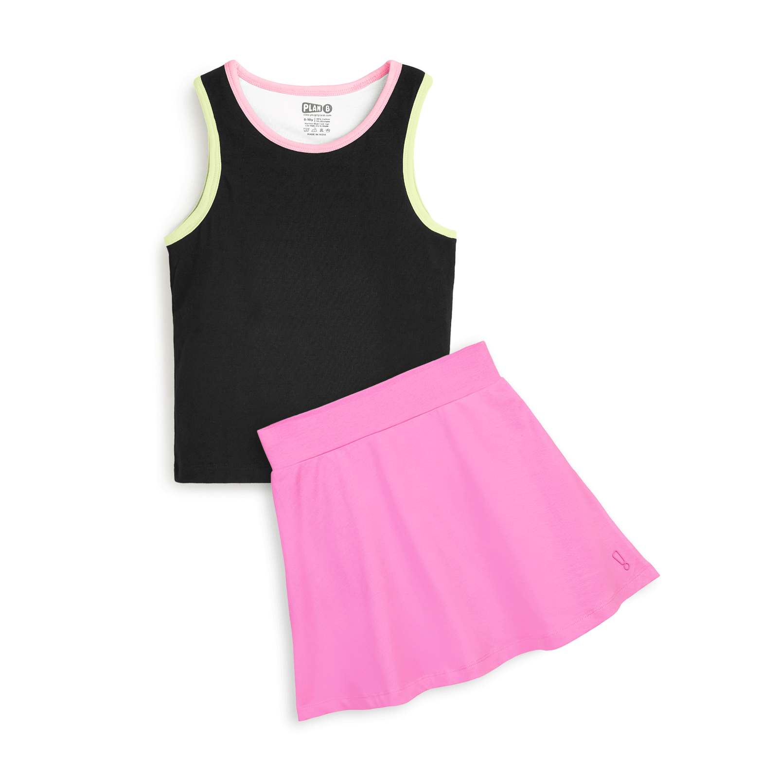 Neon Black Sleeveless Padded Top & Pink Skater Skirt Set