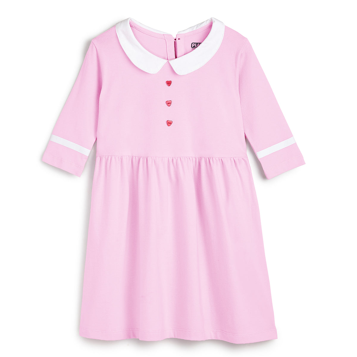 Pink Dress with White Peter Pan Collar and Mock Buttons