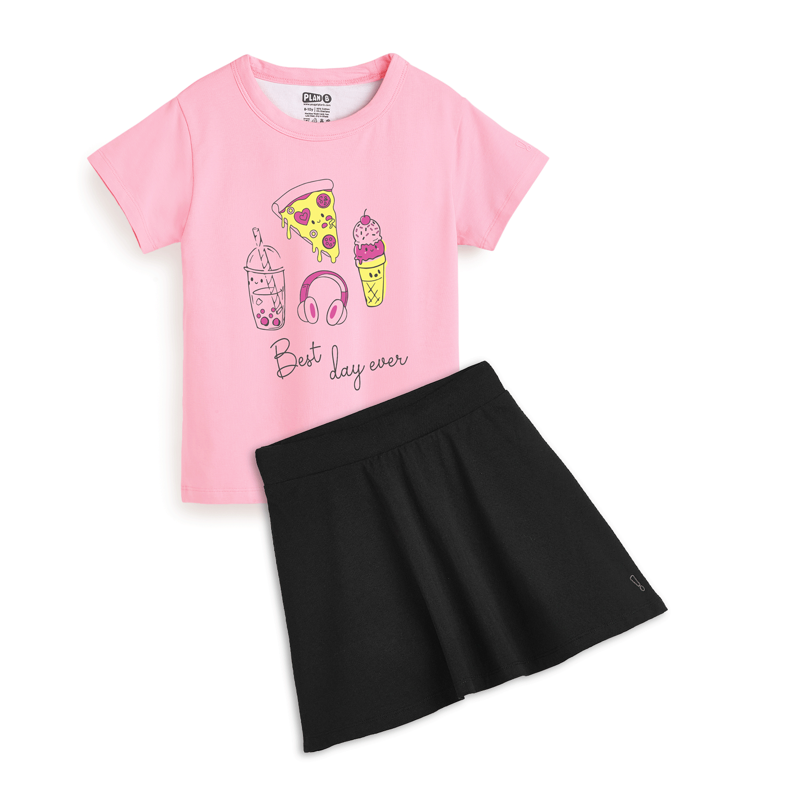 Pink Padded Top & Black Skater Skirt Set