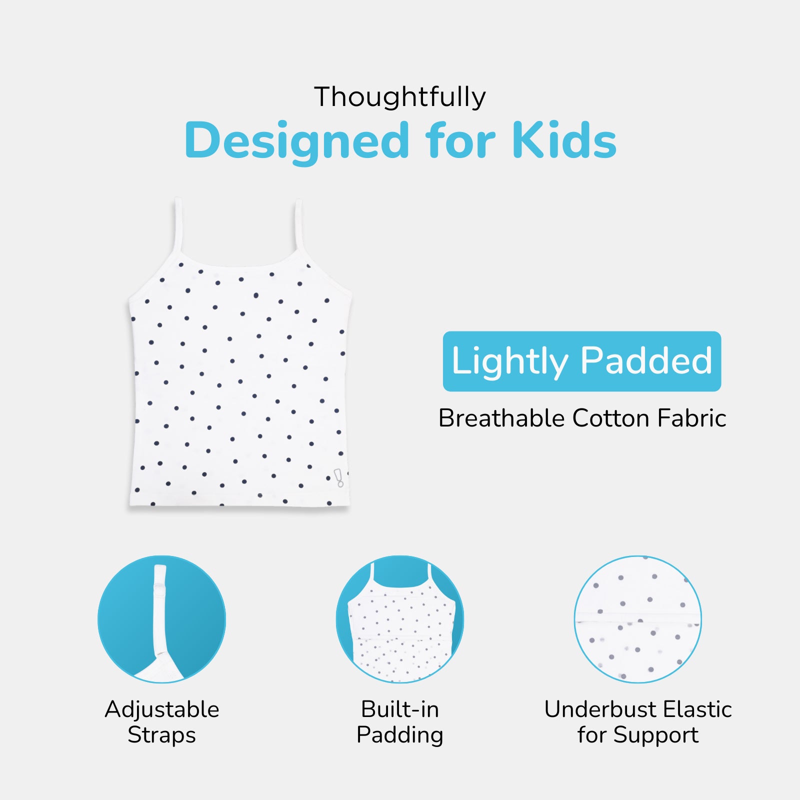 White Polka, Black & Blue 3-Pack Padded Camisoles