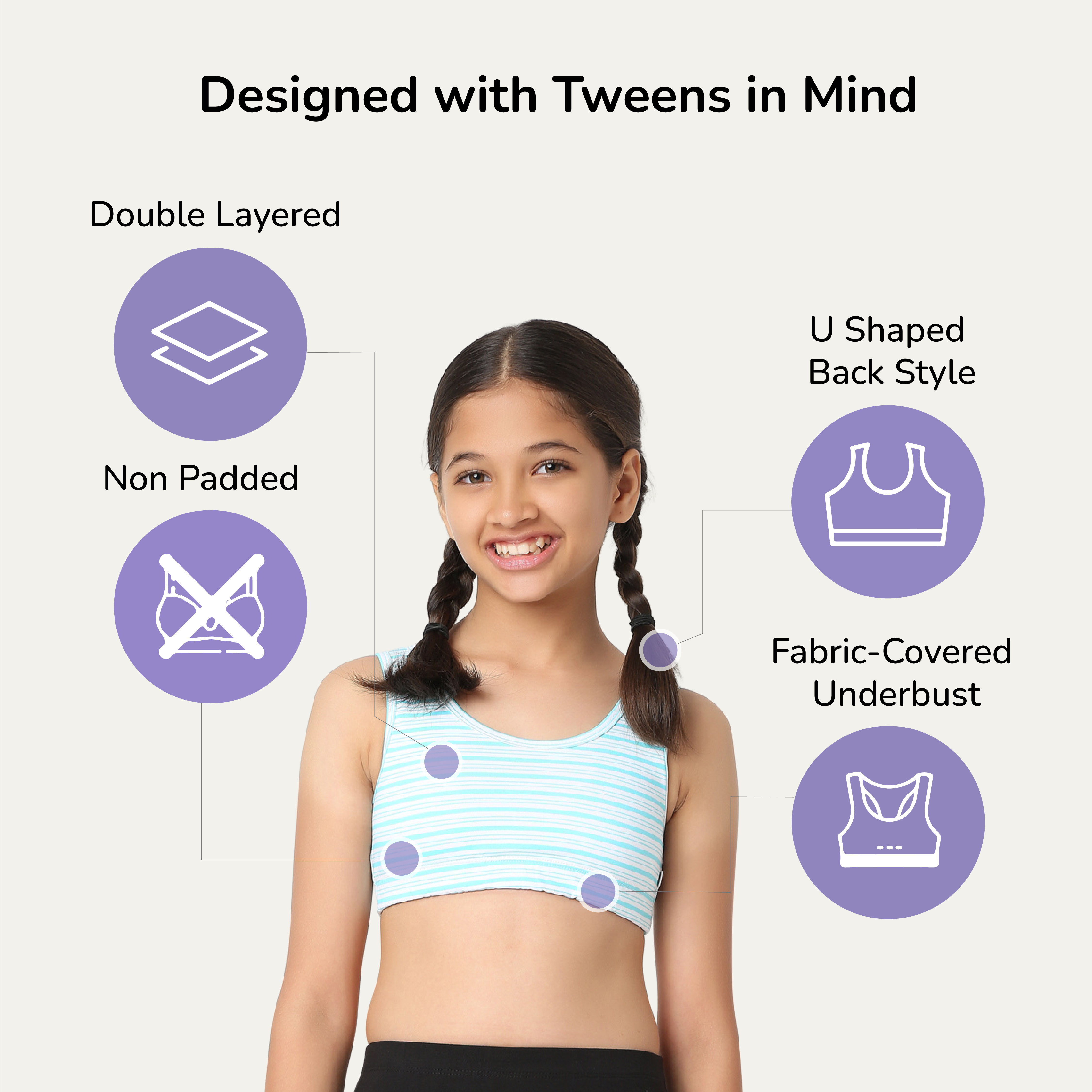 Stripey 3-Pack Double Layered Sports Bra - U-Shaped