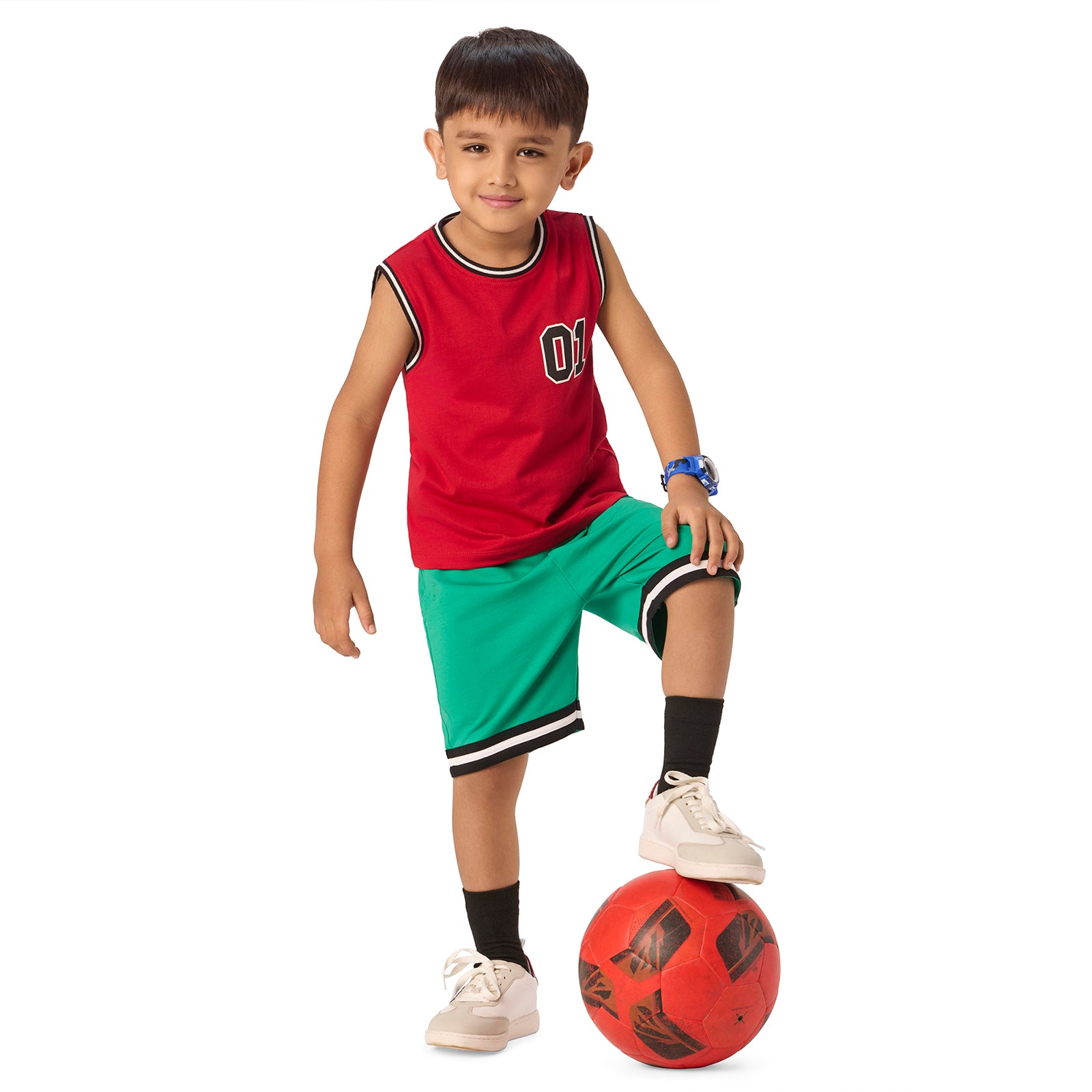 Red Varsity Vest & Green Shorts Set