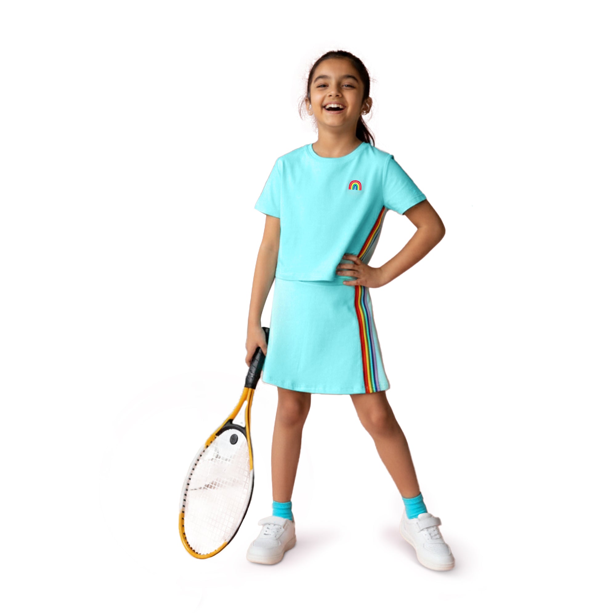 Blue Rainbow Skater Skirt & Top Set