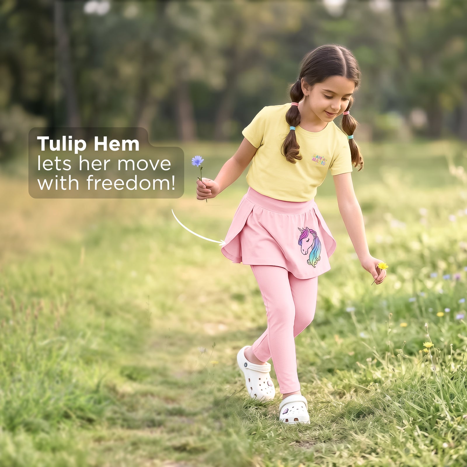 Pink Unicorn Skeggings & Yellow Magic T-shirt Set