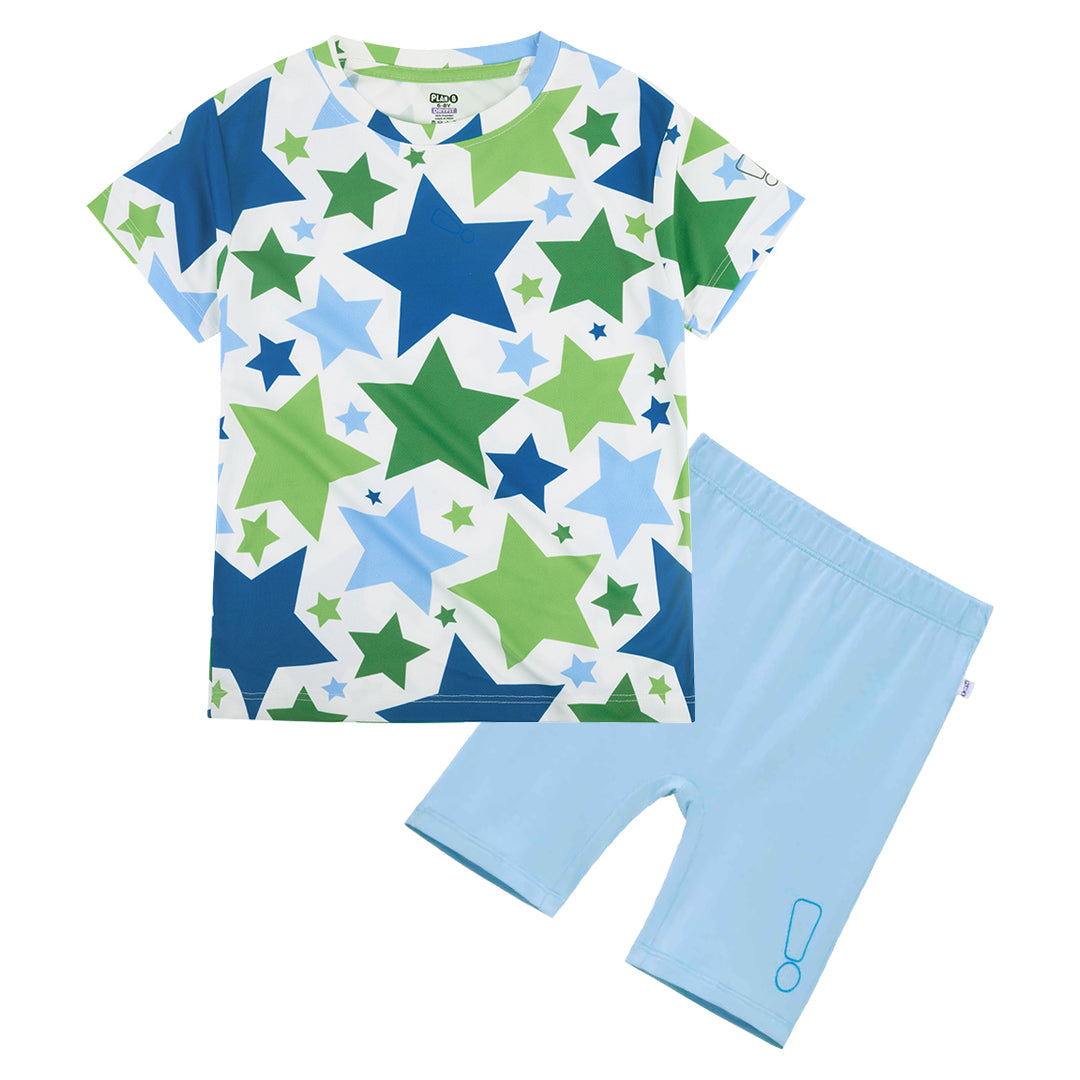 Star Dry Fit Jersey & Blue Cycling Shorts Set