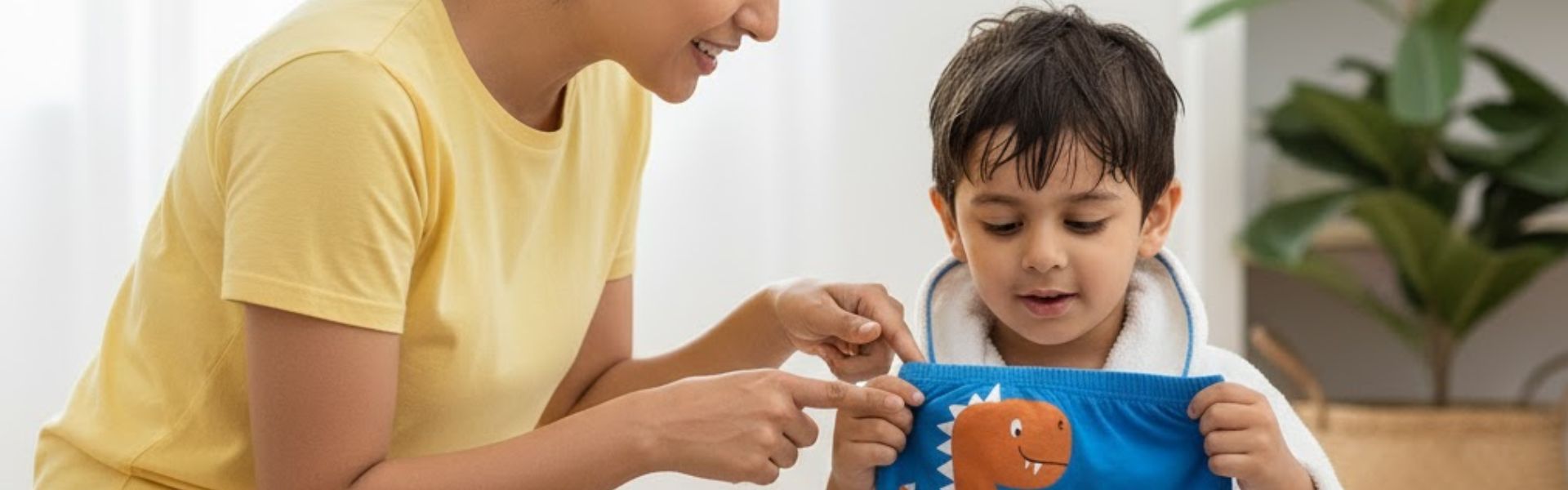 Mom with baby boy holding Plan B underwear