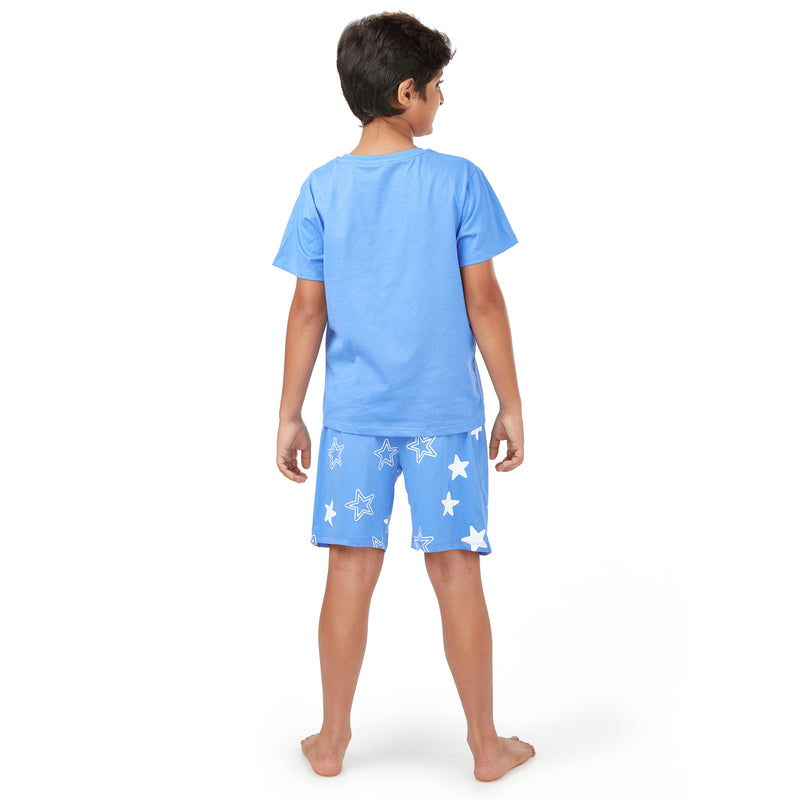 Space Tee & Shorts Nightsuit - Glow in the Dark - Blue