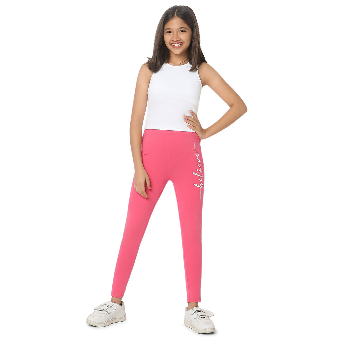 White Tank Top Believe In Pink Leggings Set - Main Image