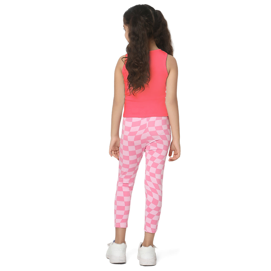 Pink Tank Top & Checkered Leggings Set