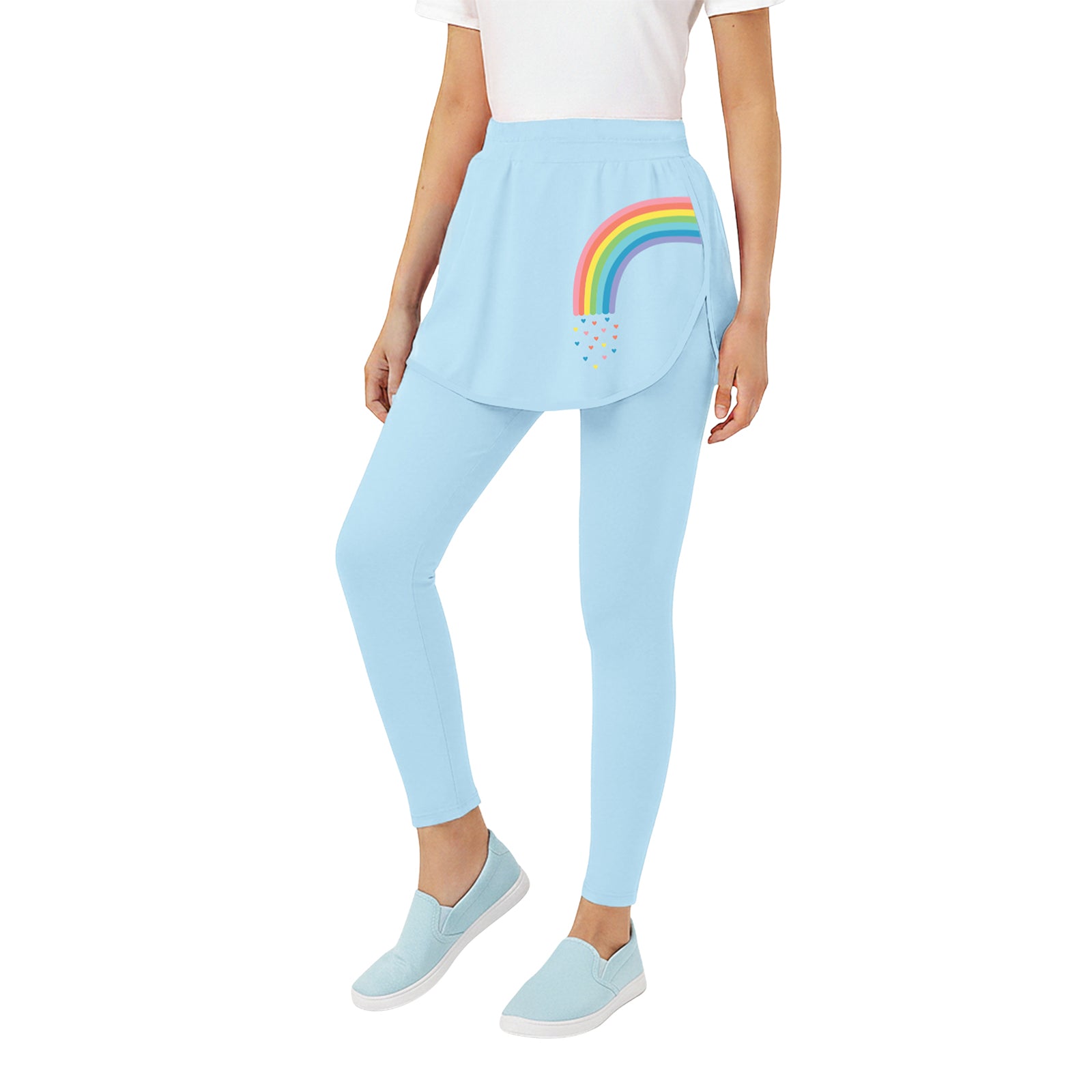 Blue Rainbow Skeggings & White T-shirt Set