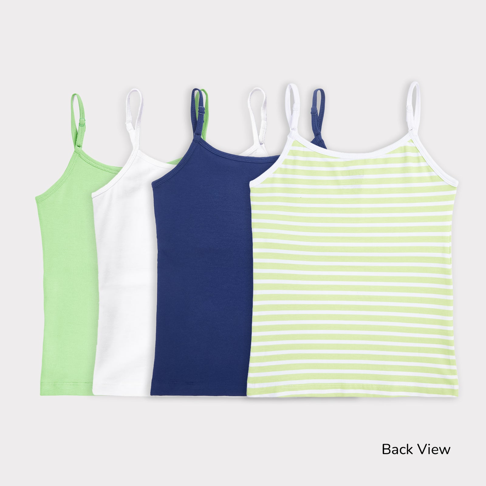 Navy Blue, Green, Green Stripe & White 4-Pack Padded Camisoles