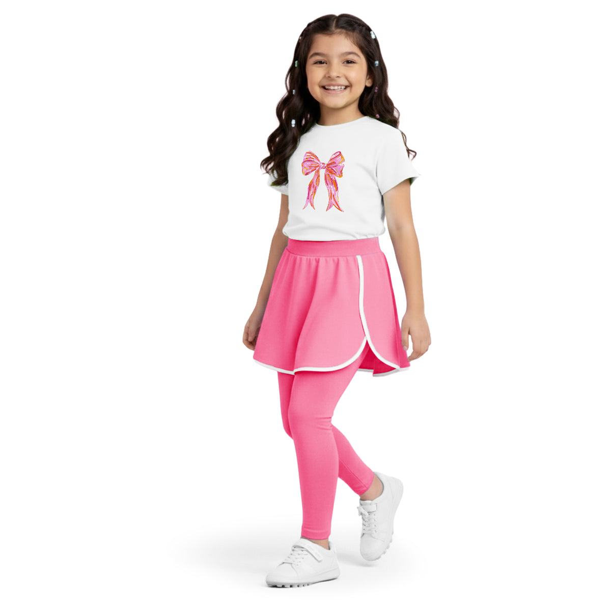 Pink Skeggings & White Bow T-shirt Set