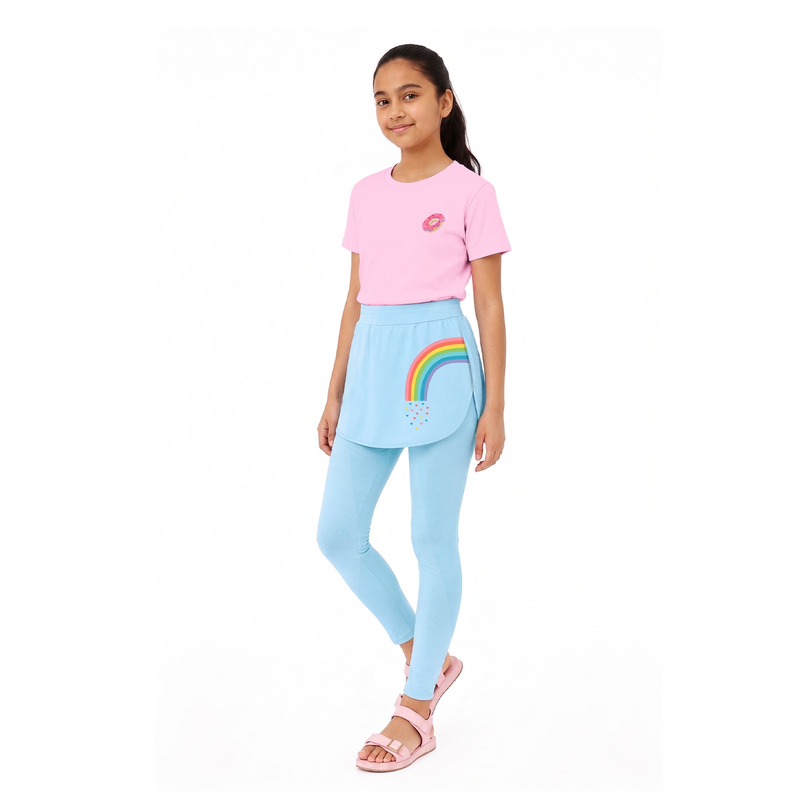 Blue Rainbow Skeggings & Pink T-shirt Set