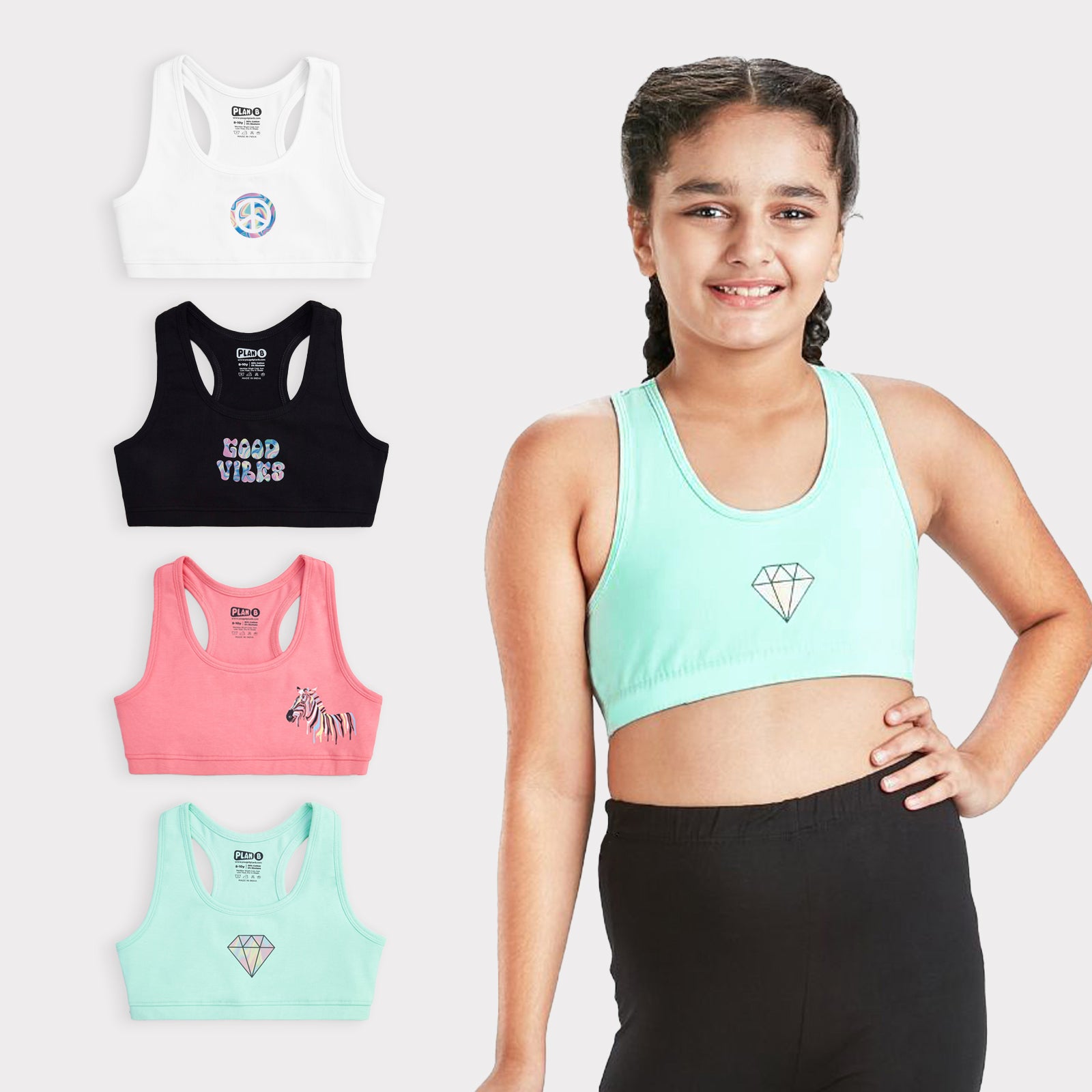 Sparkle 4-Pack Double Layered Sports Bra - Racer Back