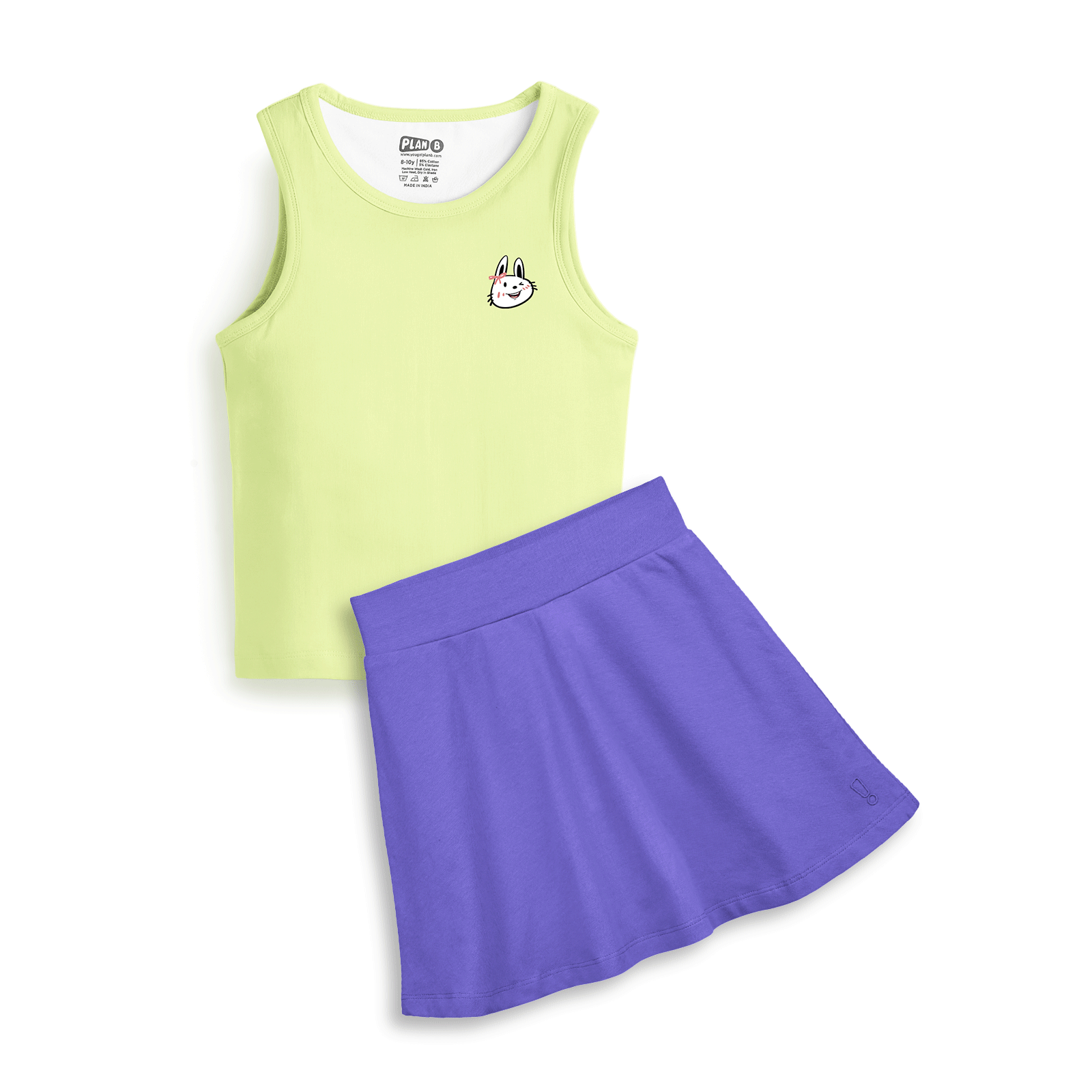 Light Green Sleeveless Padded Top & Purple Skater Skirt Set