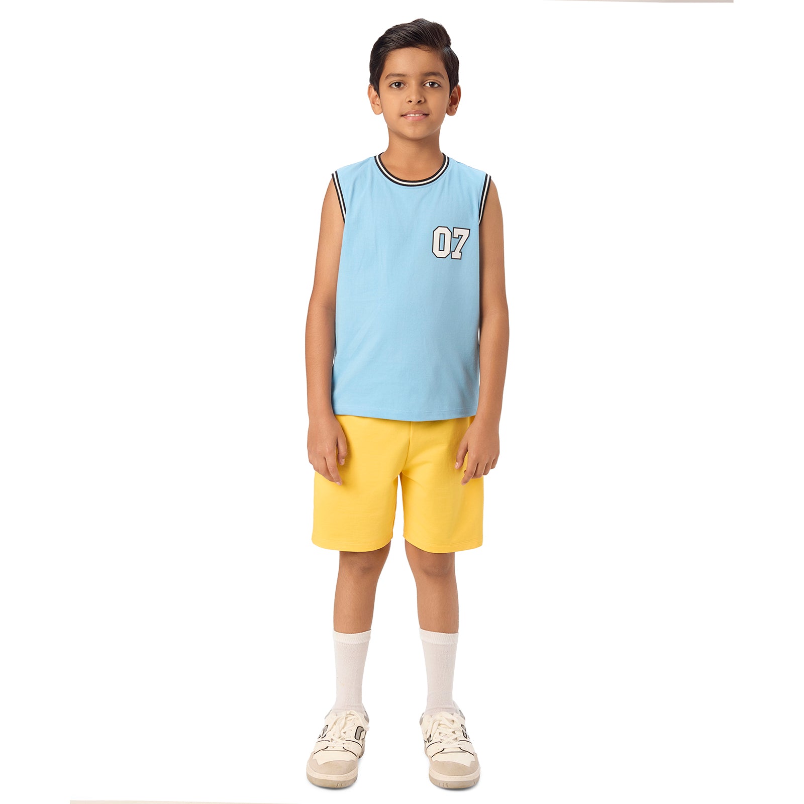 Blue Varsity Vest & Yellow Shorts Set