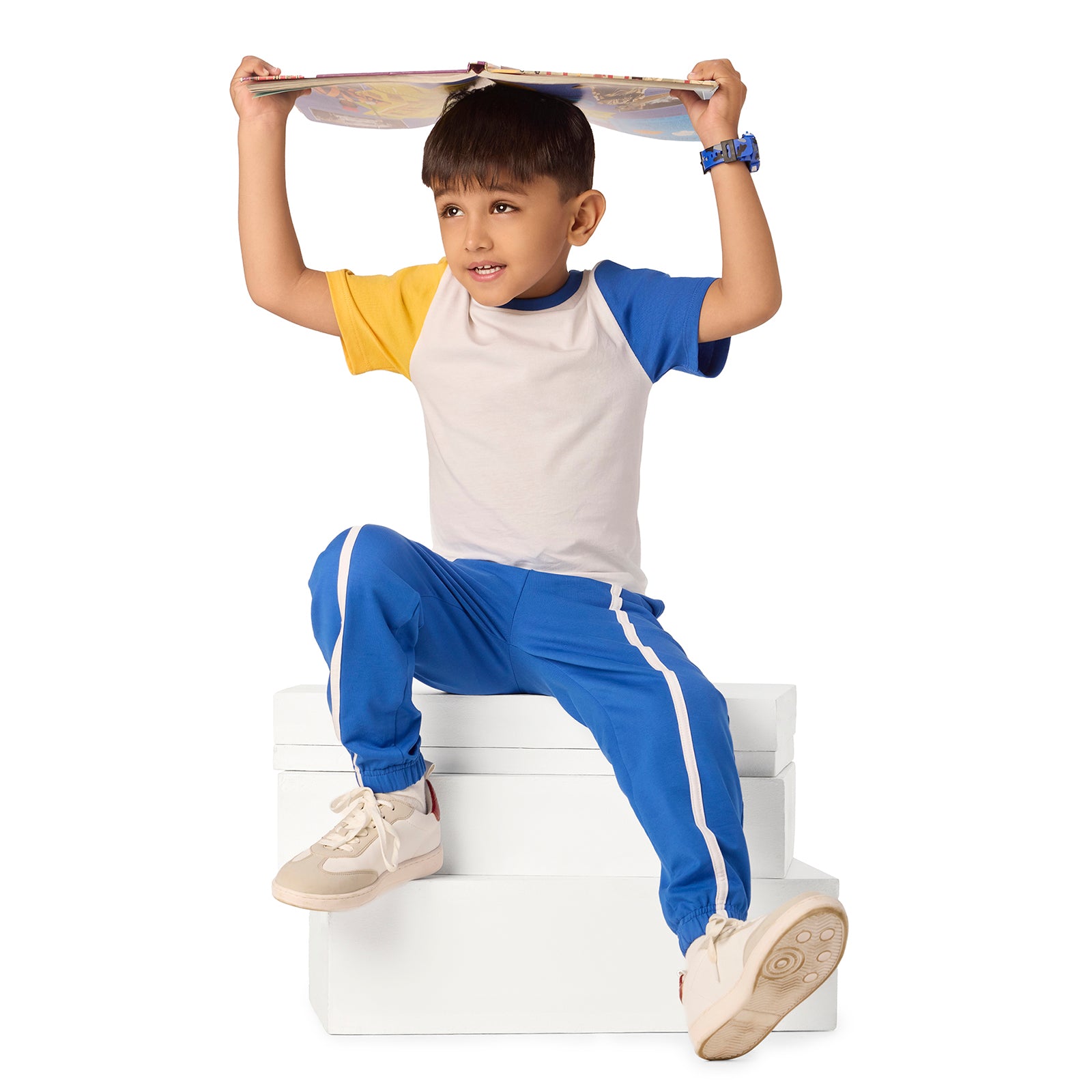 White T-shirt & Blue Jogger Set