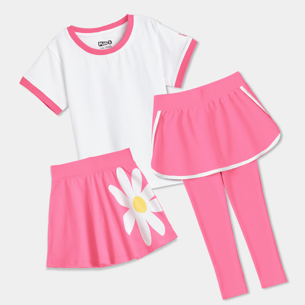 3-in-1 Skirt, Skegging & T-Shirt Set - Pink