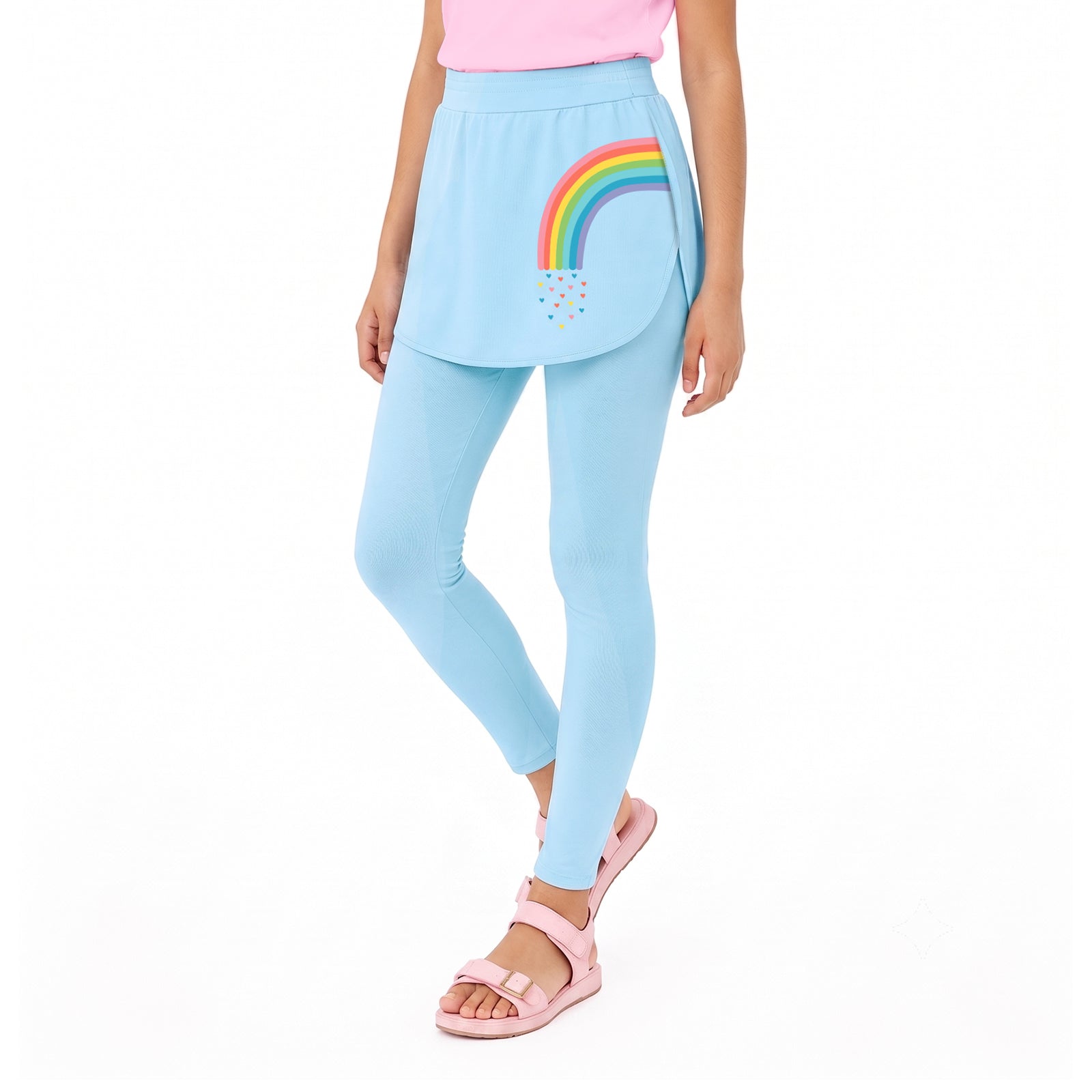 Blue Rainbow Skeggings & Pink T-shirt Set