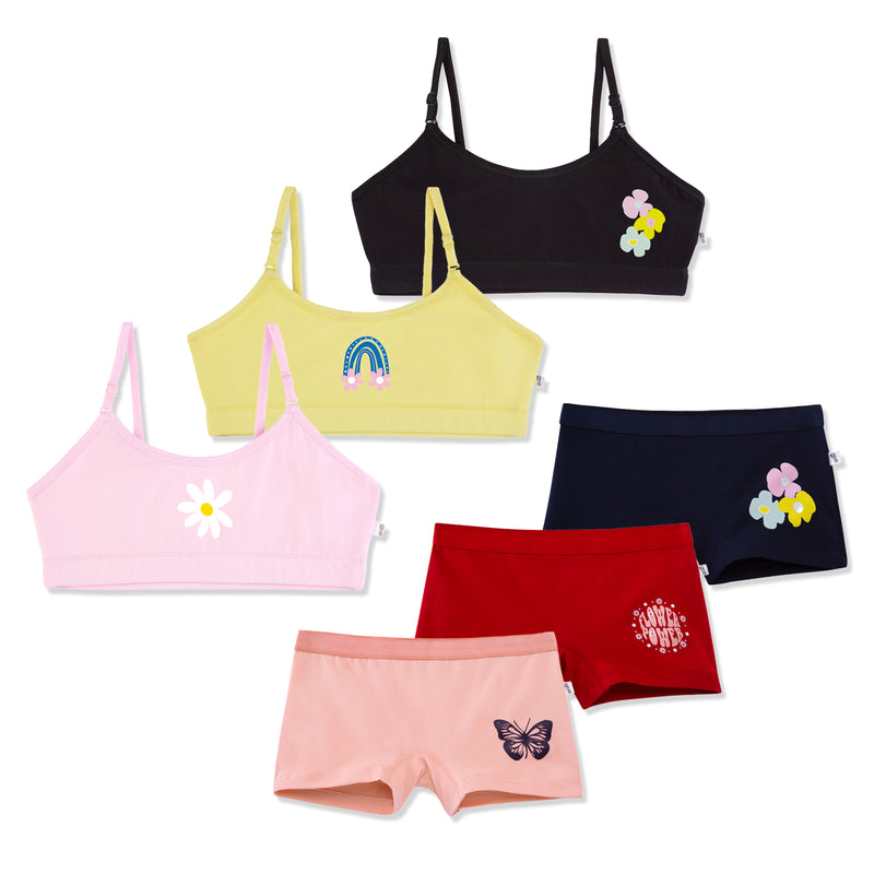 Flower Power 6-pack Training Bra & Trunk Set