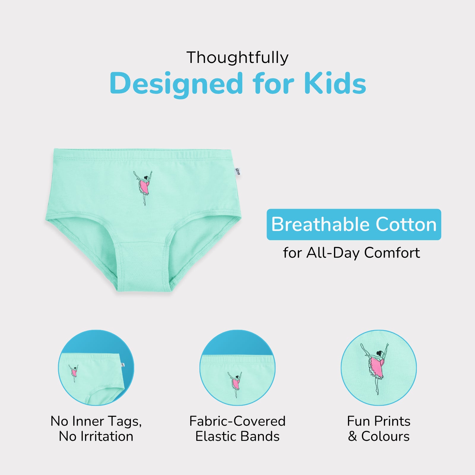 White, Pink & Green 3-Pack Preteen Hipsters