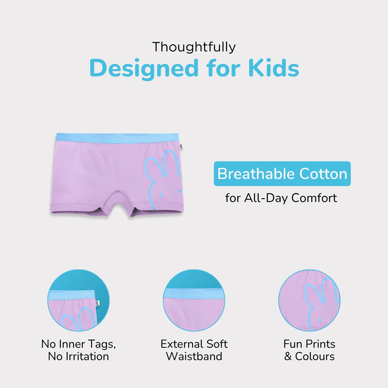 White, Blue & Lavender 3-pack Preteen Trunks