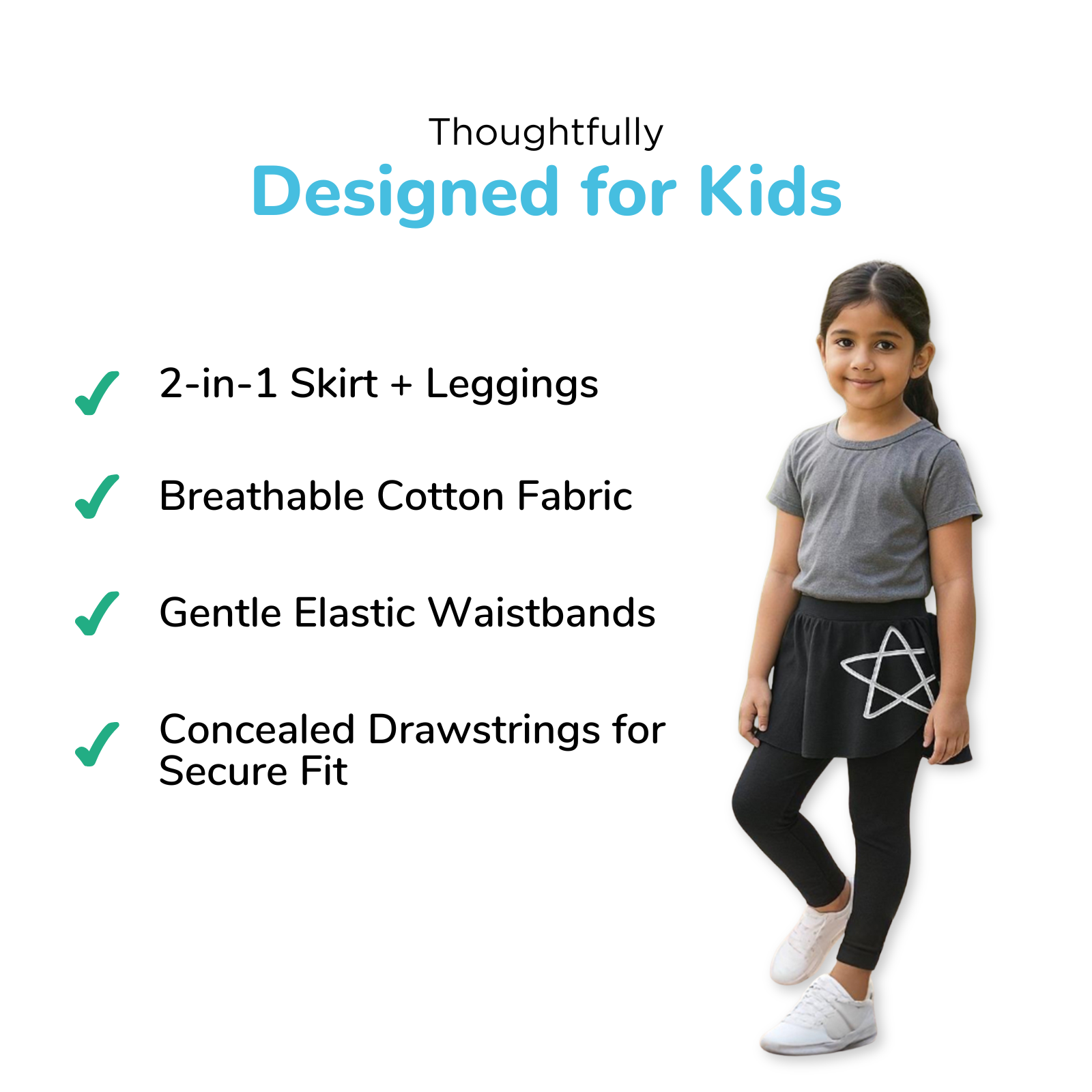 Black Shimmering Star Girl Skeggings