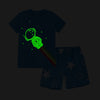 Space Tee & Shorts Nightsuit - Glow in the Dark - Blue